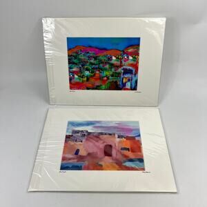 Santa Fe Blue Door Studio Folk Art Photography Matted Prints 16x12 Set Of 2